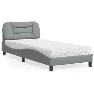 vidaXL Lit avec matelas gris clair 90x190 cm tissu pas cher
