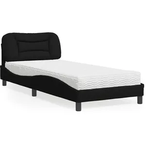 vidaXL Lit avec matelas noir 90x190 cm tissu pas cher