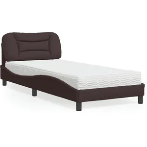 vidaXL Lit avec matelas marron foncé 90x190 cm tissu pas cher