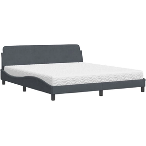 vidaXL Lit avec matelas gris foncé 180x200 cm velours pas cher