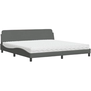 vidaXL Lit avec matelas gris foncé 200x200 cm tissu