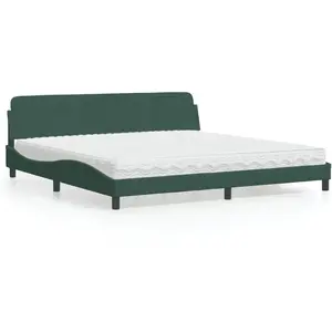vidaXL Lit avec matelas vert foncé 200x200 cm velours pas cher