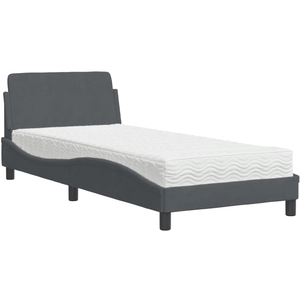 vidaXL Lit avec matelas gris foncé 100x200 cm velours pas cher