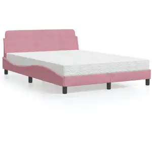 vidaXL Lit avec matelas rose 140x190 cm velours pas cher