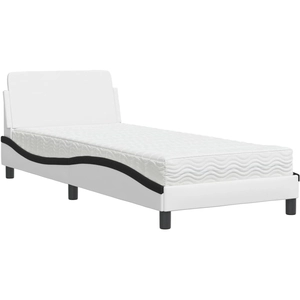 vidaXL Lit avec matelas blanc et noir 100x200 cm similicuir pas cher