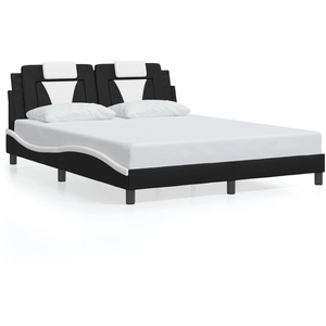 vidaXL Cadre de lit et tête de lit noir et blanc 160x200 cm similicuir pas cher