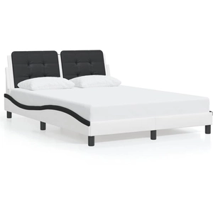vidaXL Cadre de lit et tête de lit blanc et noir 140x190 cm similicuir pas cher