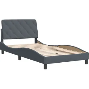 vidaXL Cadre de lit avec tête de lit Gris foncé 100x200 cm Velours pas cher