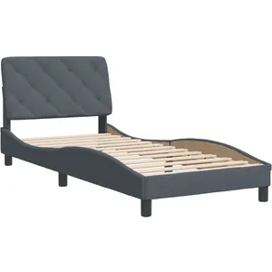 vidaXL Cadre de lit avec tête de lit Gris foncé 90x190 cm Velours pas cher