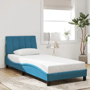 vidaXL Cadre de lit avec tête de lit bleu 90x190 cm velours pas cher