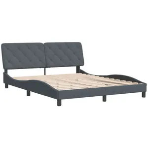 vidaXL Cadre de lit avec tête de lit Gris foncé 160x200 cm Velours pas cher