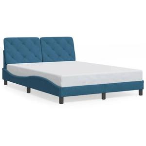 vidaXL Cadre de lit avec tête de lit bleu 160x200 cm velours pas cher