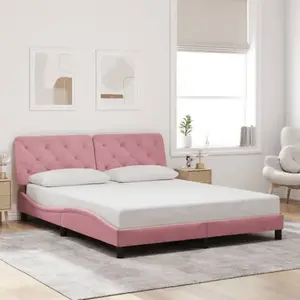 vidaXL Cadre de lit avec tête de lit Rose 160x200 cm Velours pas cher