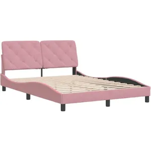 vidaXL Cadre de lit avec tête de lit Rose 140x200 cm Velours pas cher