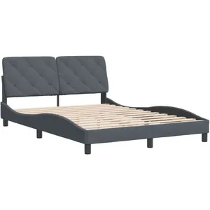vidaXL Cadre de lit avec tête de lit Gris foncé 140x200 cm Velours pas cher