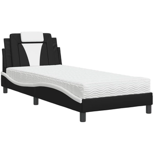 vidaXL Lit avec matelas noir et blanc 100x200 cm similicuir pas cher