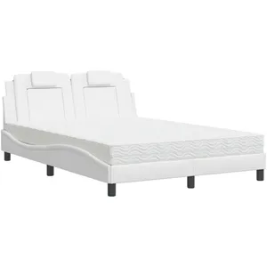vidaXL Lit avec matelas blanc 140x190 cm similicuir pas cher