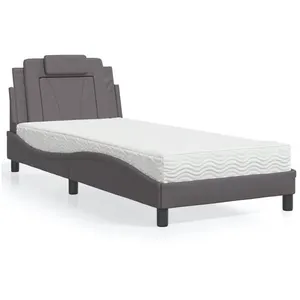 vidaXL Lit avec matelas gris 90x200 cm similicuir pas cher