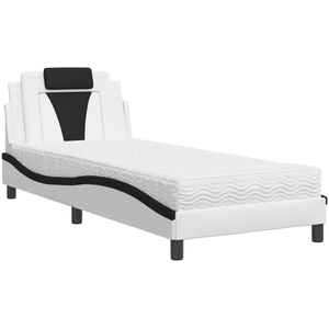 vidaXL Lit avec matelas blanc et noir 90x190 cm similicuir pas cher