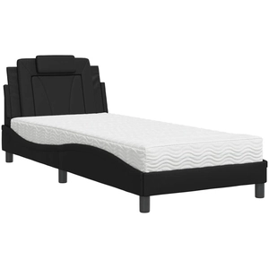 vidaXL Lit avec matelas noir 90x200 cm similicuir pas cher