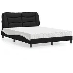 vidaXL Lit avec matelas noir et blanc 140x190 cm similicuir pas cher