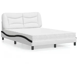 vidaXL Lit avec matelas blanc et noir 140x190 cm similicuir pas cher