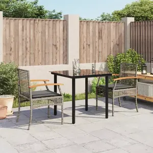 vidaXL Ensemble à manger de jardin 3 pcs coussins gris résine tressée pas cher
