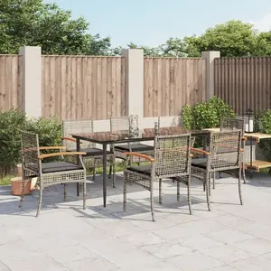 vidaXL Ensemble à manger de jardin et coussins 7 pcs gris rotin pas cher
