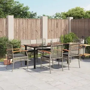 vidaXL Ensemble à manger de jardin et coussins 7 pcs gris rotin pas cher