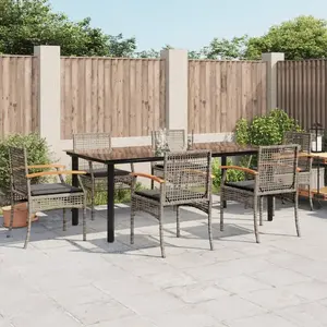 vidaXL Ensemble à manger de jardin et coussins 7 pcs gris rotin pas cher