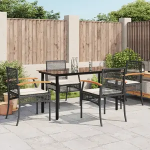 vidaXL Ensemble à manger de jardin coussins 5pcs Noir Résine tressée pas cher