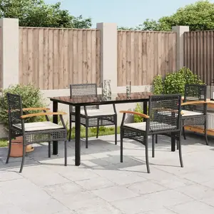 vidaXL Ensemble à manger de jardin coussins 5pcs Noir Résine tressée pas cher