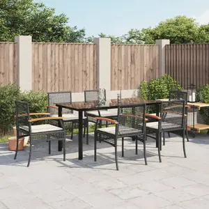 vidaXL Ensemble à manger de jardin coussins 7pcs Noir Résine tressée pas cher