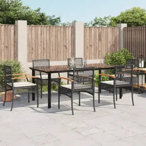 vidaXL Ensemble à manger de jardin coussins 7pcs Noir Résine tressée pas cher