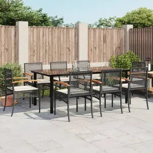 vidaXL Ensemble à manger de jardin 9pcs coussins noir résine tressée pas cher