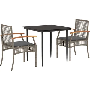 vidaXL Ensemble à manger de jardin 3 pcs coussins gris résine tressée pas cher