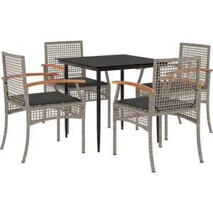 vidaXL Ensemble à manger de jardin 5 pcs coussins gris résine tressée pas cher