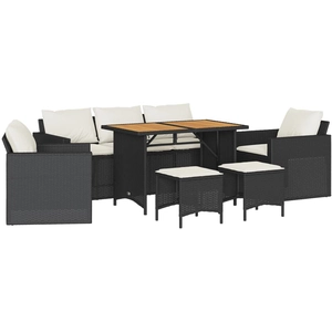 vidaXL Salon de jardin 6 pcs avec coussins noir résine tressée pas cher