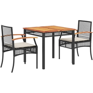 vidaXL Ensemble à manger de jardin avec coussins 3 pcs Noir pas cher