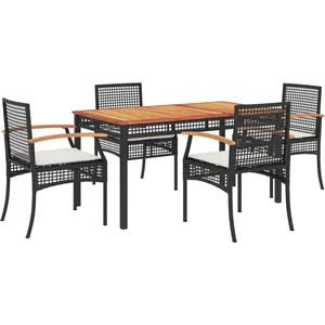 vidaXL Ensemble à manger de jardin coussins 5pcs Noir Résine tressée pas cher