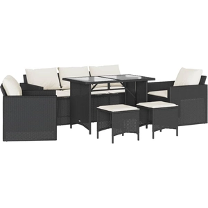 vidaXL Salon de jardin 6 pcs avec coussins noir résine tressée pas cher