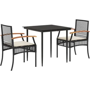 vidaXL Ensemble à manger de jardin avec coussins 3 pcs Noir pas cher