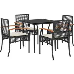 vidaXL Ensemble à manger de jardin coussins 5pcs Noir Résine tressée pas cher
