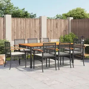 vidaXL Ensemble à manger de jardin 9pcs coussins noir résine tressée pas cher