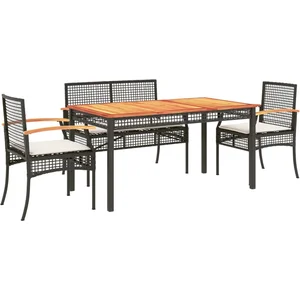 vidaXL Ensemble à manger de jardin coussins 5pcs Noir Résine tressée pas cher