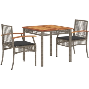 vidaXL Ensemble à manger de jardin 3 pcs coussins gris résine tressée pas cher