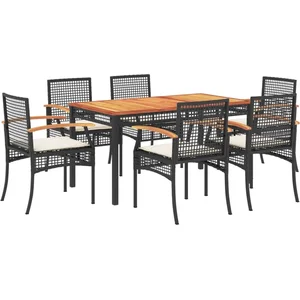 vidaXL Ensemble à manger de jardin coussins 7pcs Noir Résine tressée pas cher