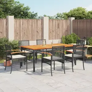 vidaXL Ensemble à manger de jardin coussins 7pcs Noir Résine tressée pas cher