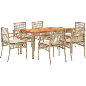 vidaXL Ensemble à manger de jardin et coussins 7 pcs beige poly rotin pas cher