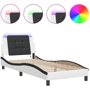 vidaXL Cadre de lit avec lumières LED blanc noir 140x190 cm similicuir pas cher